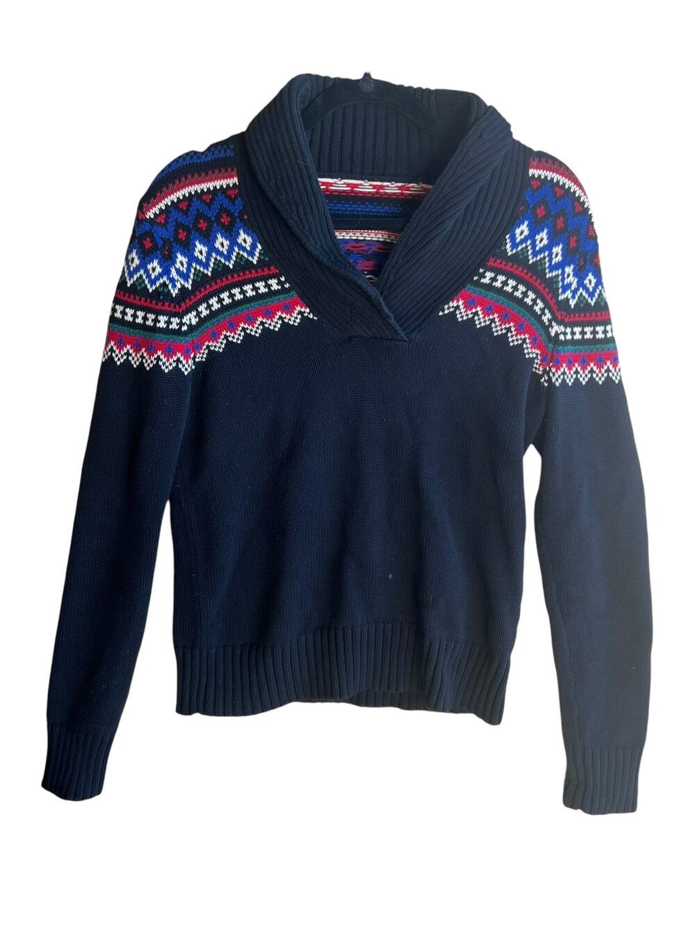Lauren Ralph Lauren Women's Knit Nordic Fair Isle Shawl Collar Sweater Size M